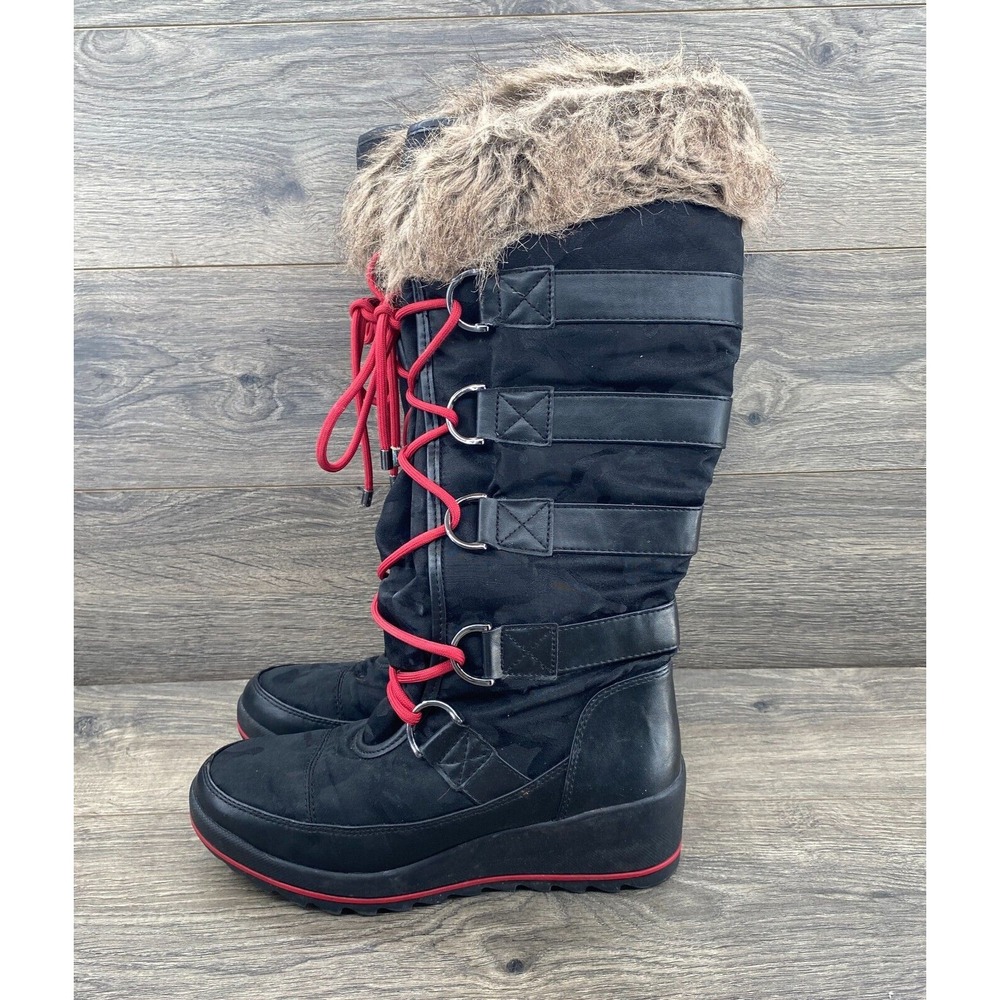GUESS Lace Up Faux Fur Winter Warm Snow Boots‎ Women's Size 9 US Black
